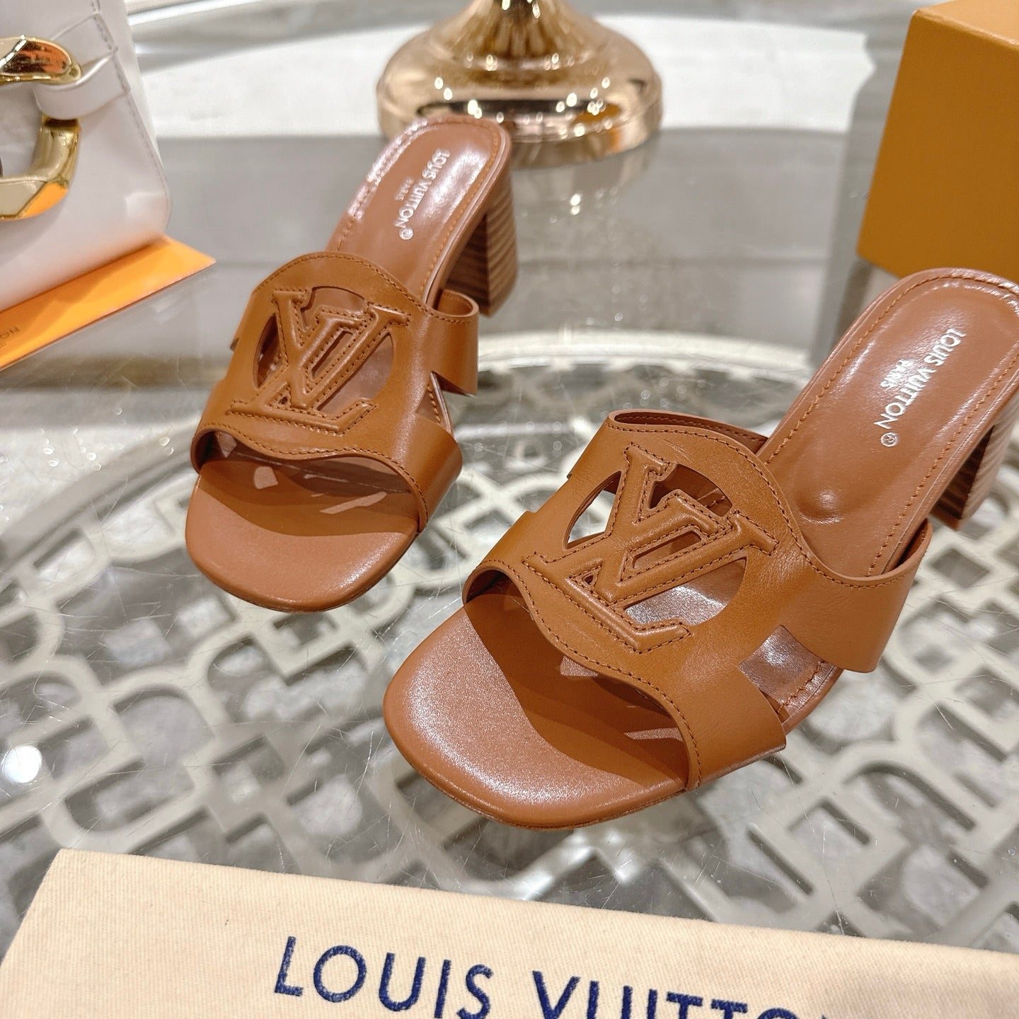 LOUIS VUITTON ISOLA HIGH 55 MM MULE IN BRONZE BROWN CALFSKIN