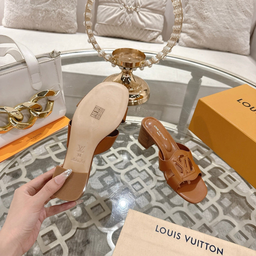 LOUIS VUITTON ISOLA HIGH 55 MM MULE IN BRONZE BROWN CALFSKIN