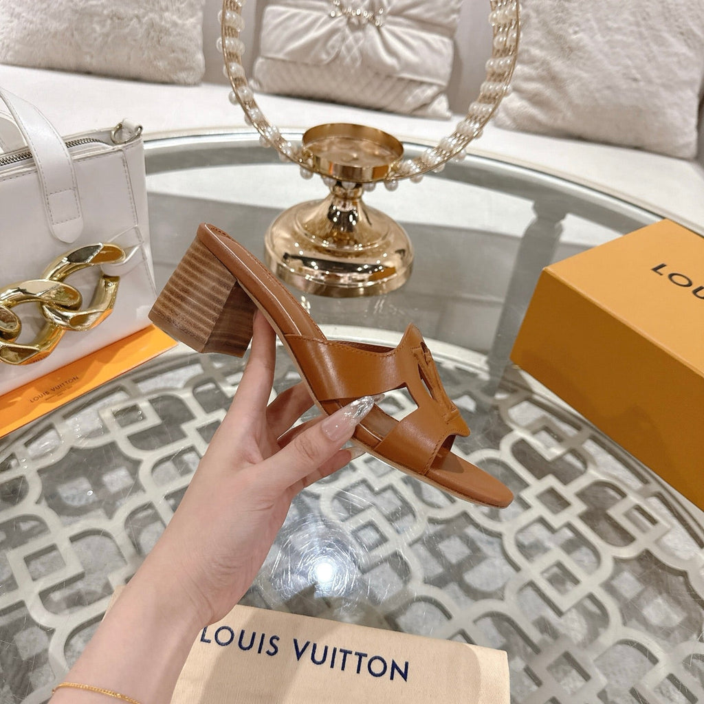 LOUIS VUITTON ISOLA HIGH 55 MM MULE IN BRONZE BROWN CALFSKIN