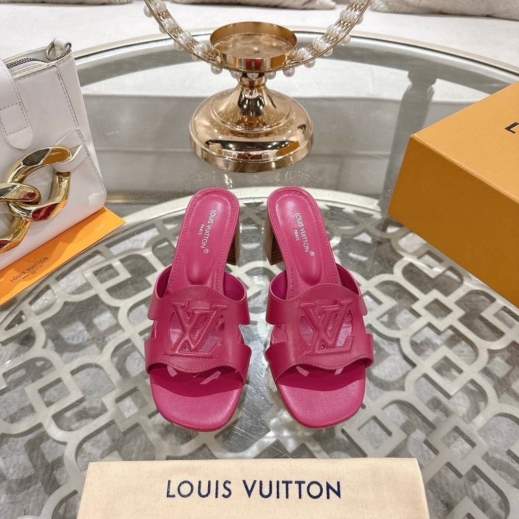 LOUIS VUITTON ISOLA HIGH 55 MM MULE IN DARK PINK CALFSKIN