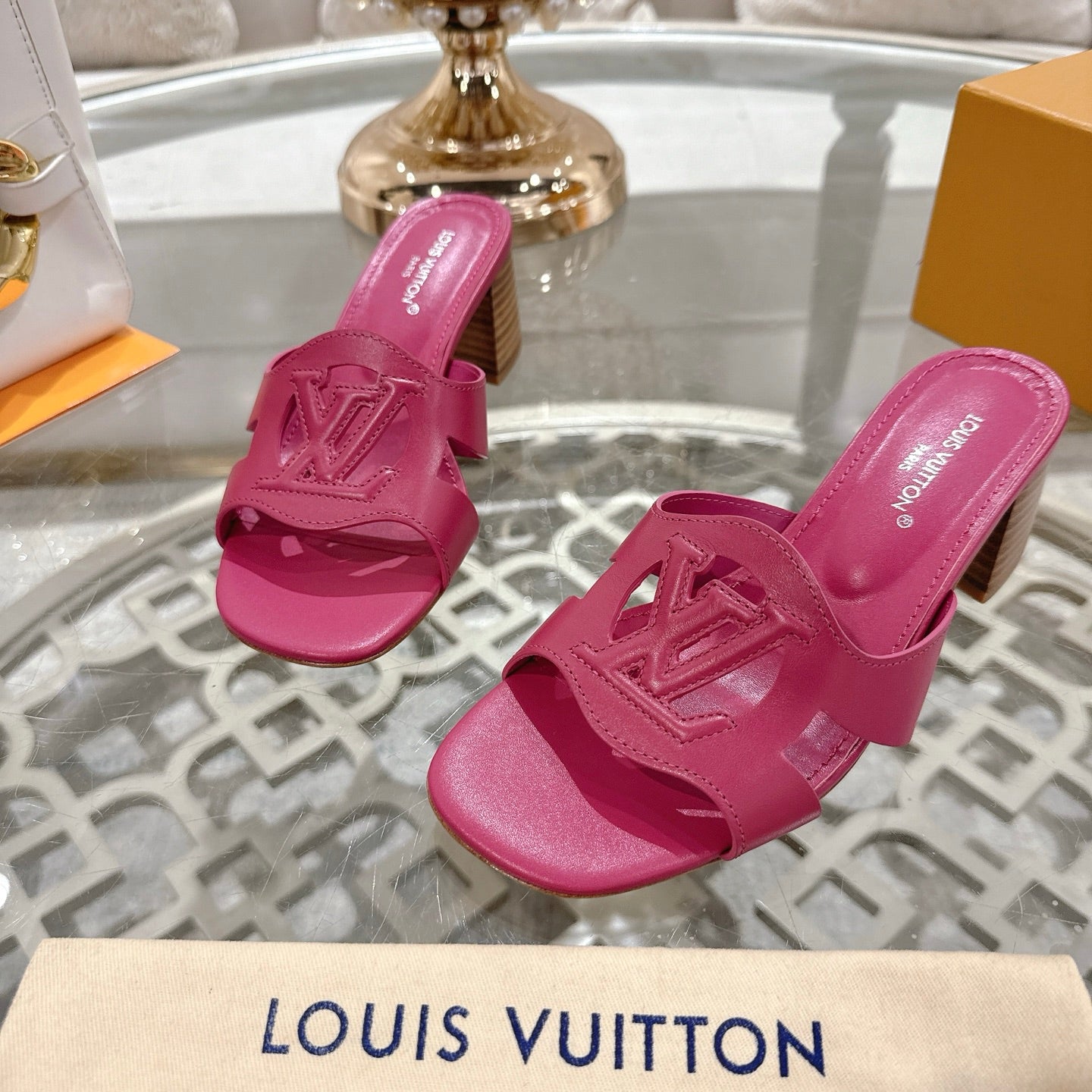 LOUIS VUITTON ISOLA HIGH 55 MM MULE IN DARK PINK CALFSKIN
