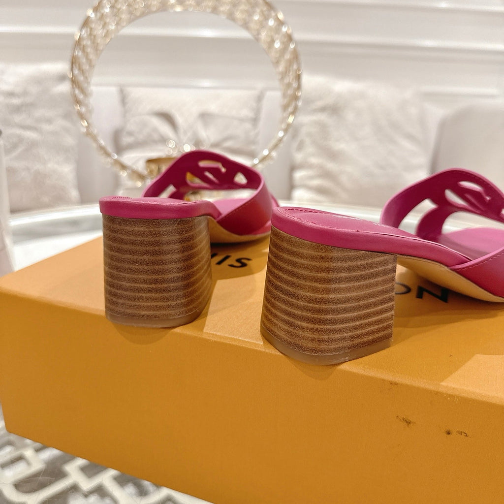 LOUIS VUITTON ISOLA HIGH 55 MM MULE IN DARK PINK CALFSKIN