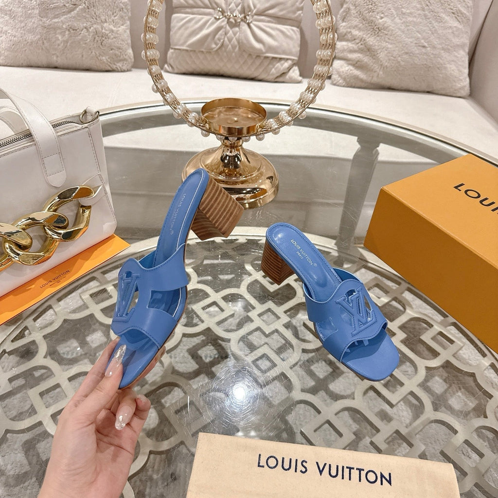 LOUIS VUITTON ISOLA HIGH 55 MM MULE IN CORNFLOWER BLUE CALFSKIN