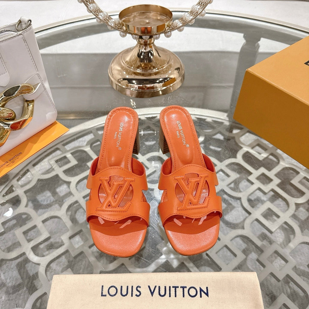 LOUIS VUITTON ISOLA HIGH 55 MM MULE IN VIVID ORANGE CALFSKIN