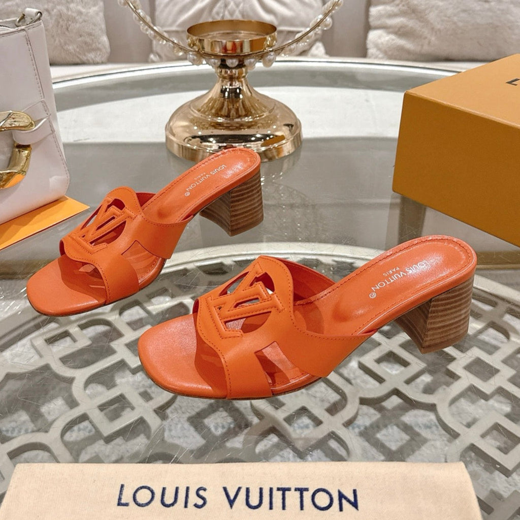 LOUIS VUITTON ISOLA HIGH 55 MM MULE IN VIVID ORANGE CALFSKIN