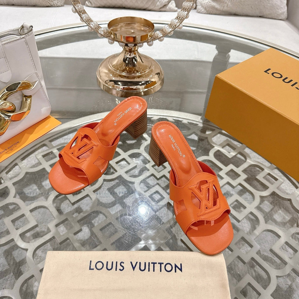 LOUIS VUITTON ISOLA HIGH 55 MM MULE IN VIVID ORANGE CALFSKIN