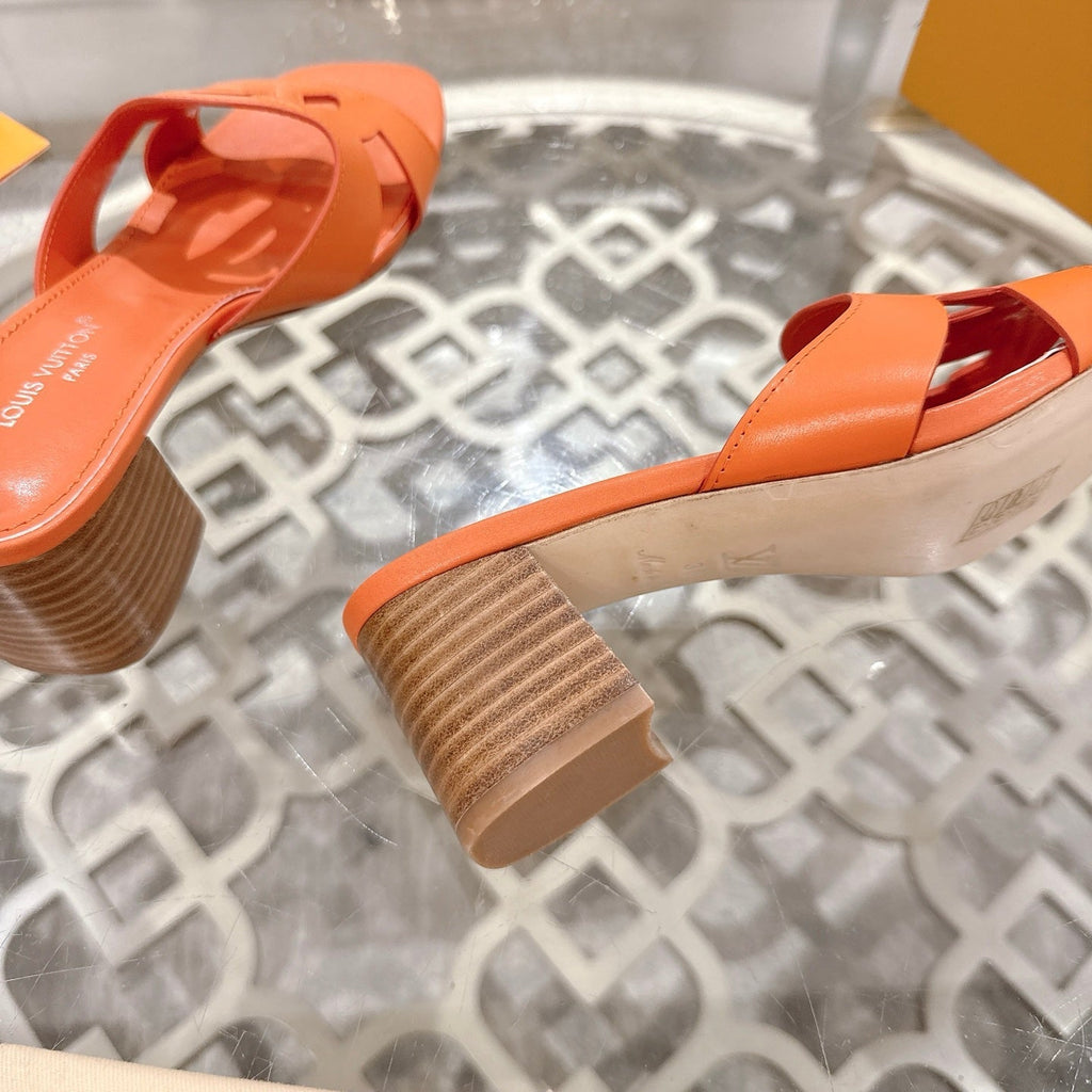 LOUIS VUITTON ISOLA HIGH 55 MM MULE IN VIVID ORANGE CALFSKIN