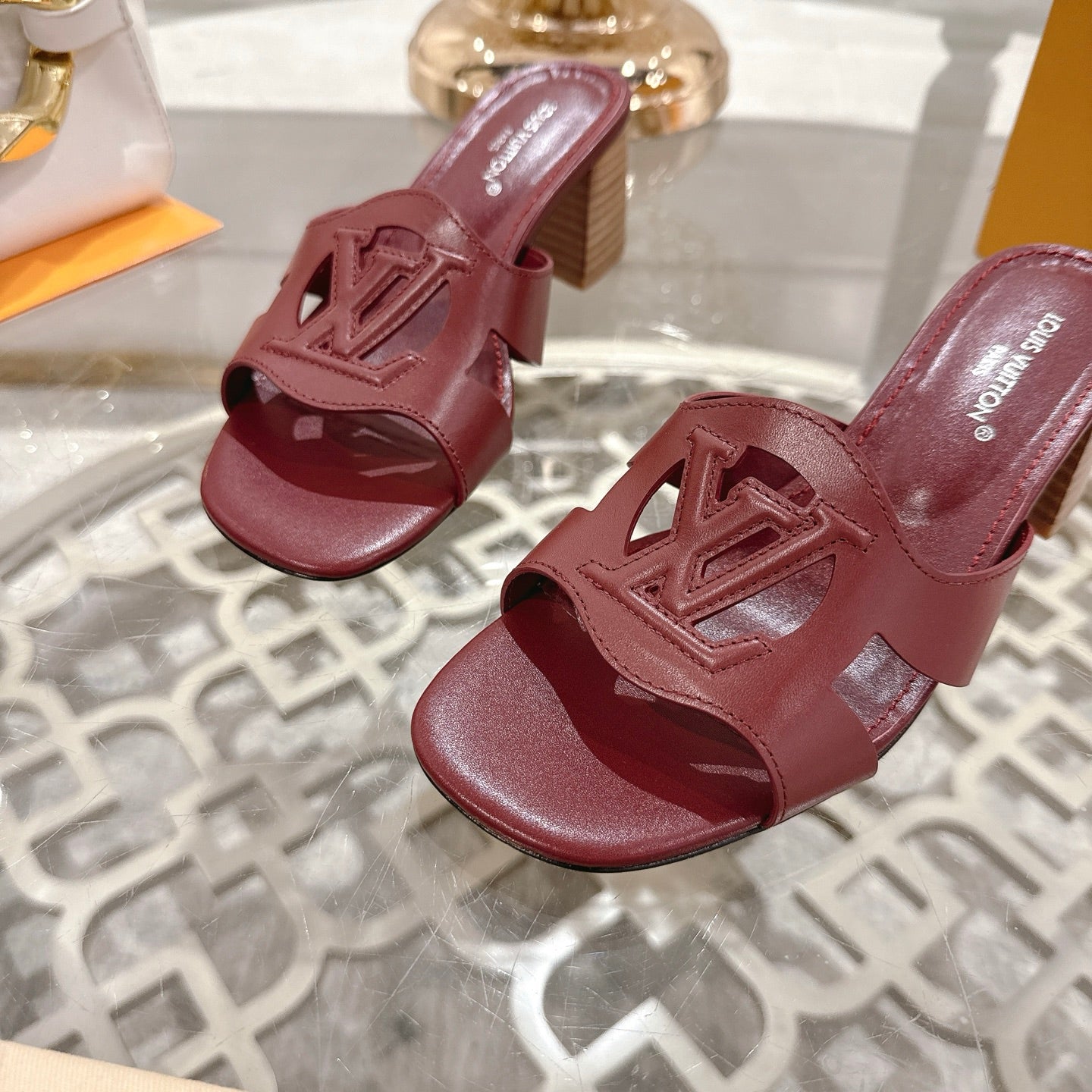 LOUIS VUITTON ISOLA HIGH 55 MM MULE IN JAM RED CALFSKIN