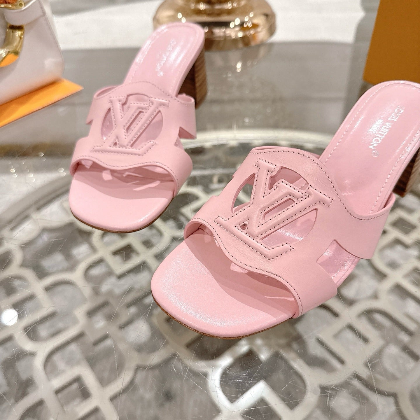 LOUIS VUITTON ISOLA HIGH 55 MM MULE IN PASTEL PINK CALFSKIN