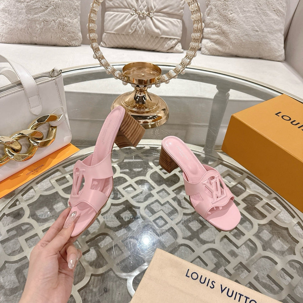 LOUIS VUITTON ISOLA HIGH 55 MM MULE IN PASTEL PINK CALFSKIN