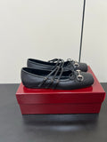 GUCCI MARY JANE 25S IN BLACK LAMBSKIN WITH SILVER HARDWARE