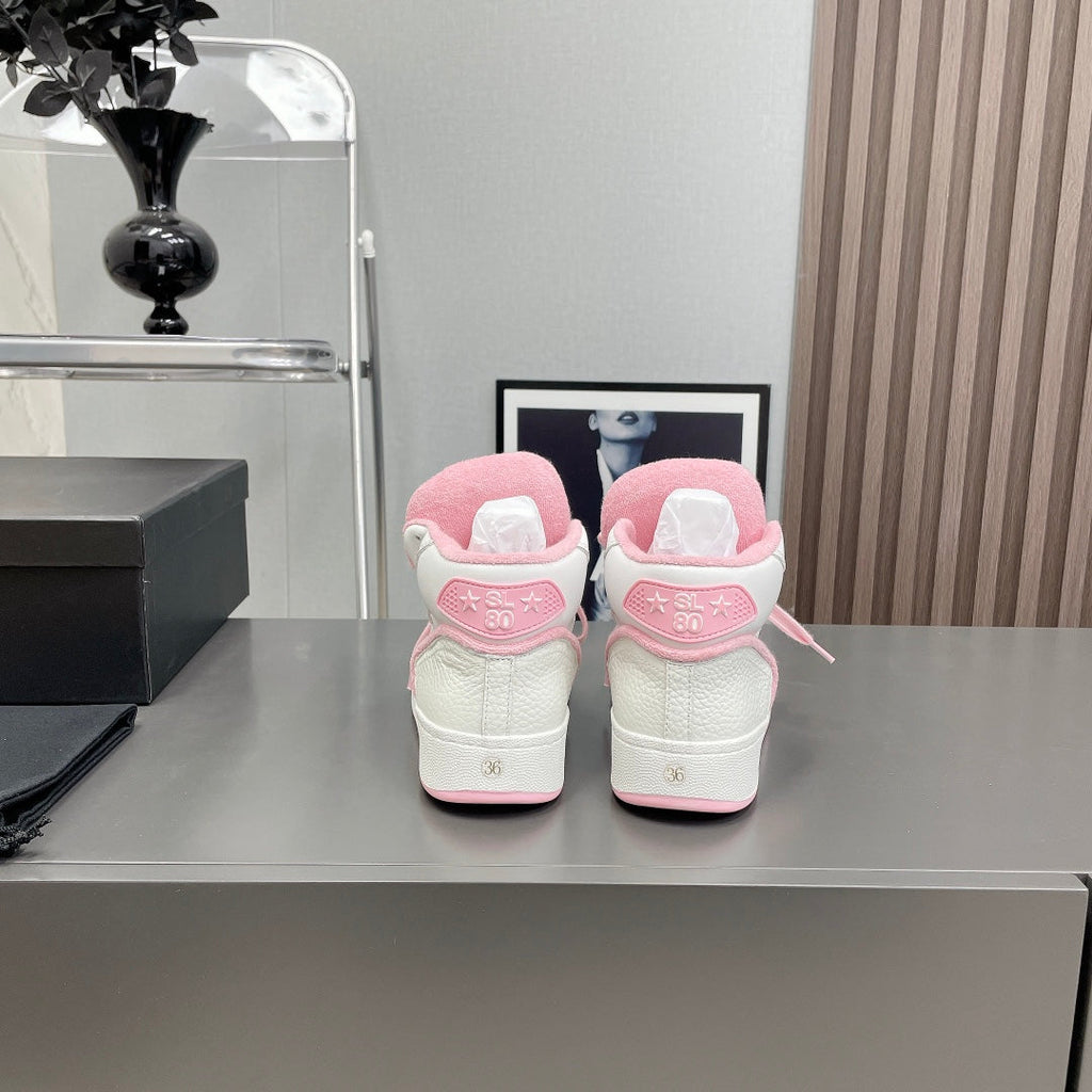 LOUIS VUITTON HIGH-TOP SNEAKERS IN WHITE MIX BABY PINK CALFSKIN
