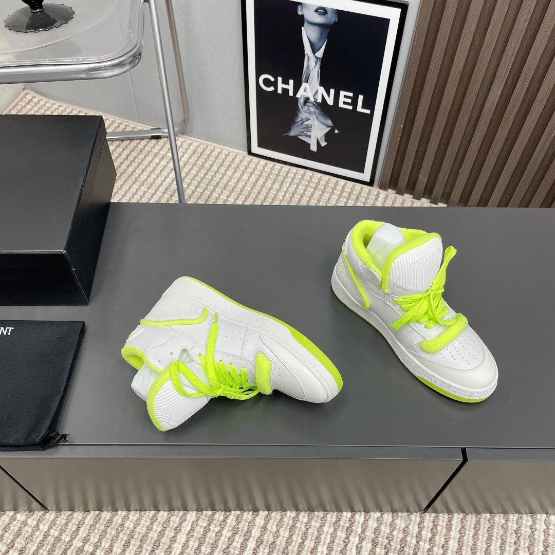 LOUIS VUITTON HIGH-TOP SNEAKERS IN WHITE MIX NEON GREEN CALFSKIN