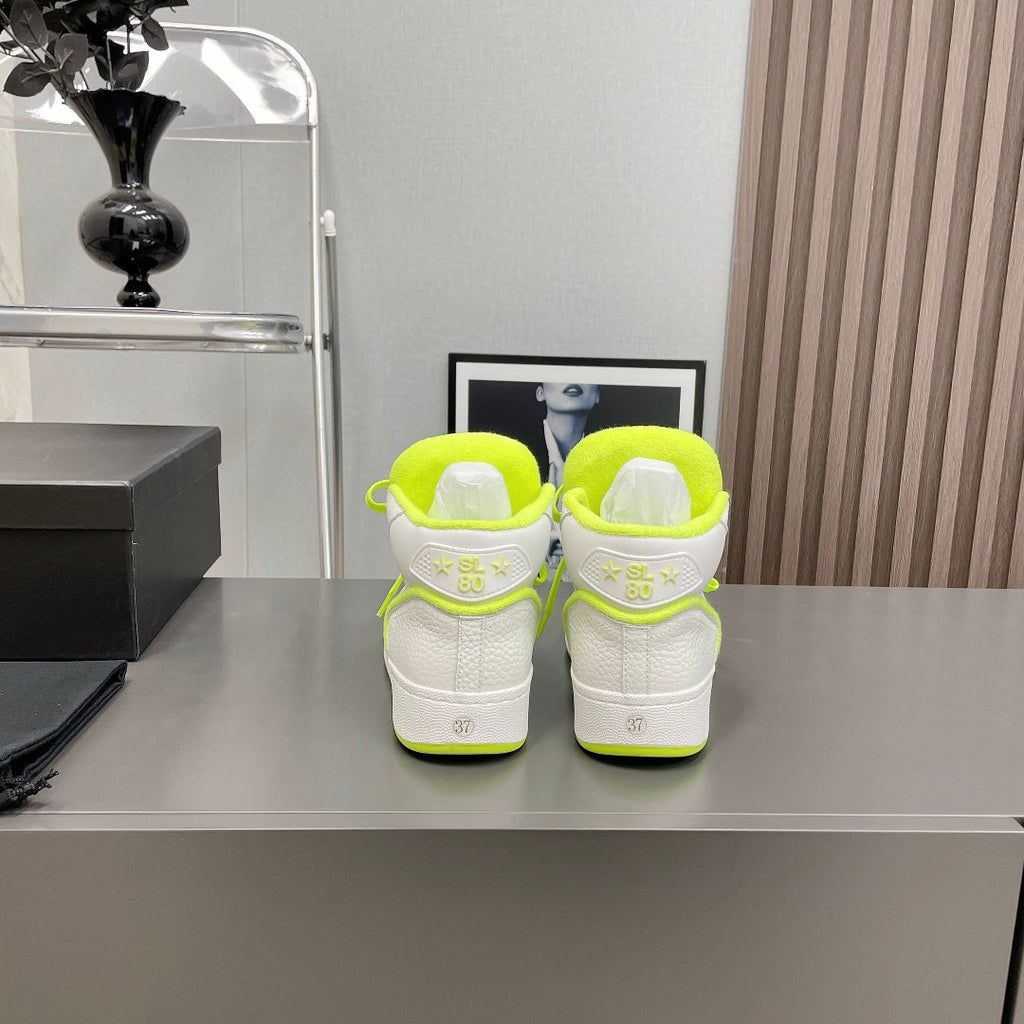 LOUIS VUITTON HIGH-TOP SNEAKERS IN WHITE MIX NEON GREEN CALFSKIN
