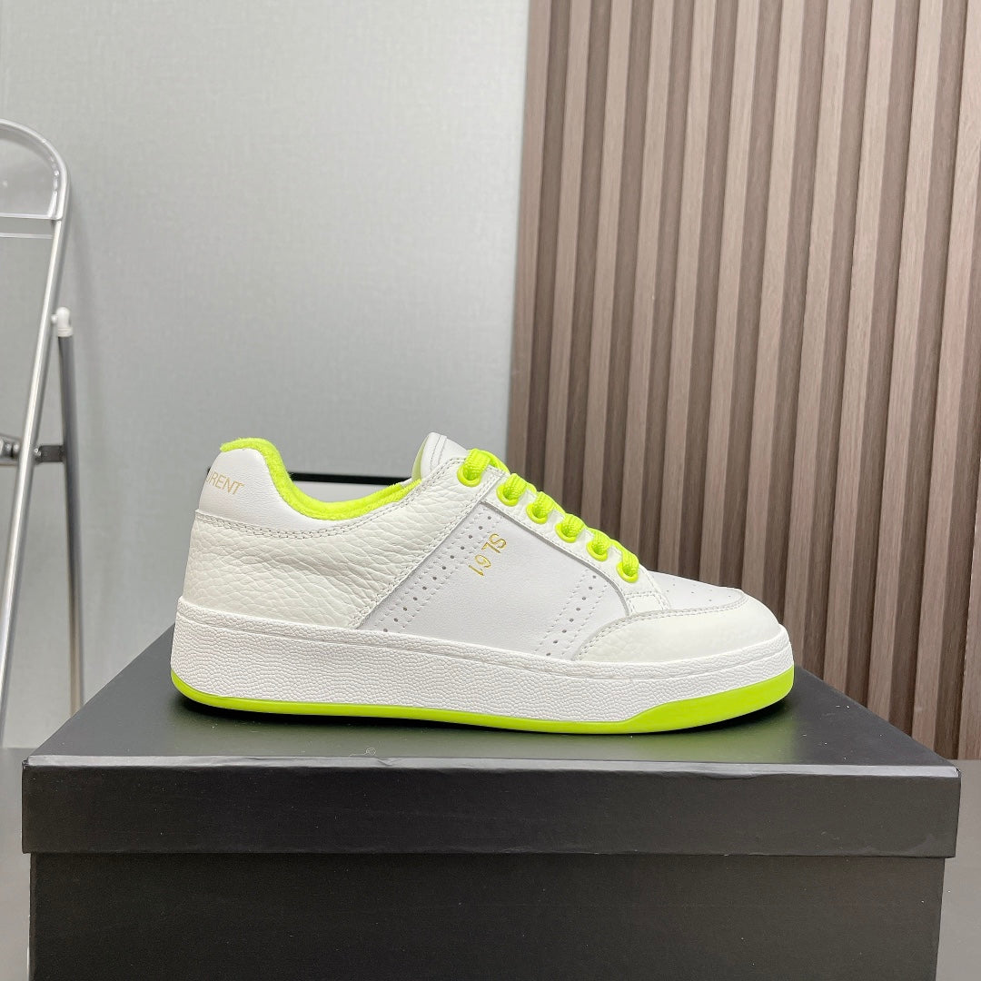 LOUIS VUITTON SL/61 SNEAKERS IN WHITE MIX NEON YELLOW CALFSKIN
