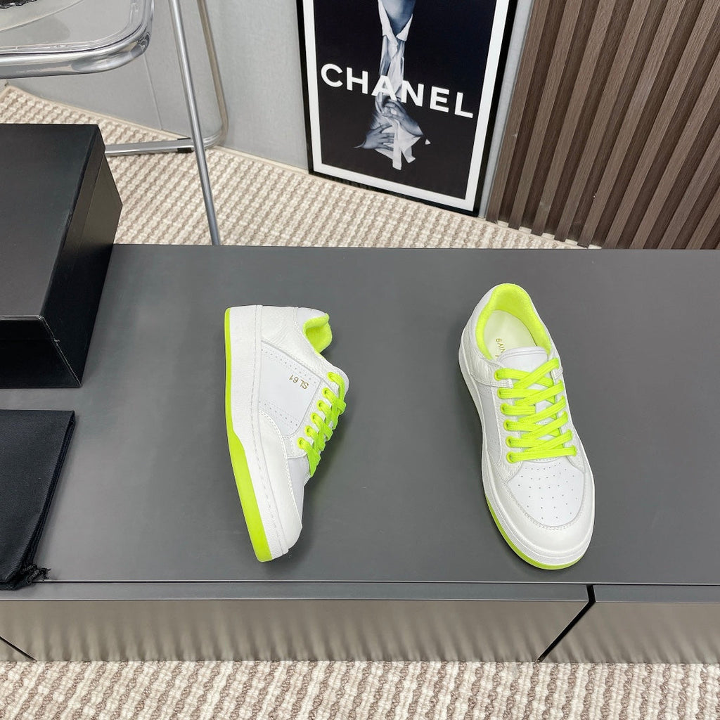 LOUIS VUITTON SL/61 SNEAKERS IN WHITE MIX NEON YELLOW CALFSKIN