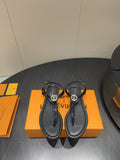 LOUIS VUITTON LV THONG SANDALS 25S IN BLACK CALFSKIN WITH GOLD HARDWARE
