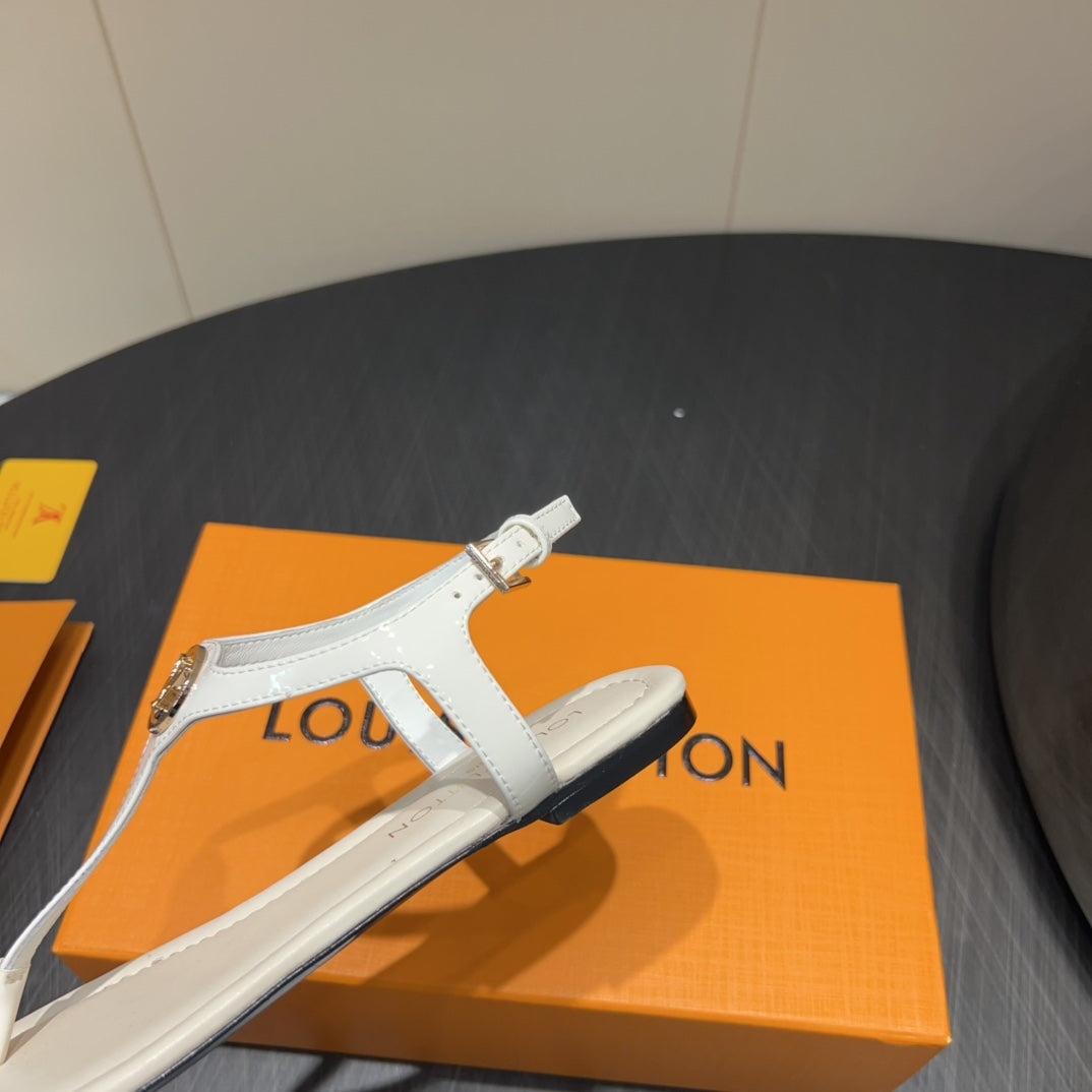 LOUIS VUITTON LV THONG SANDALS 25S IN WHITE CALFSKIN WITH GOLD HARDWARE