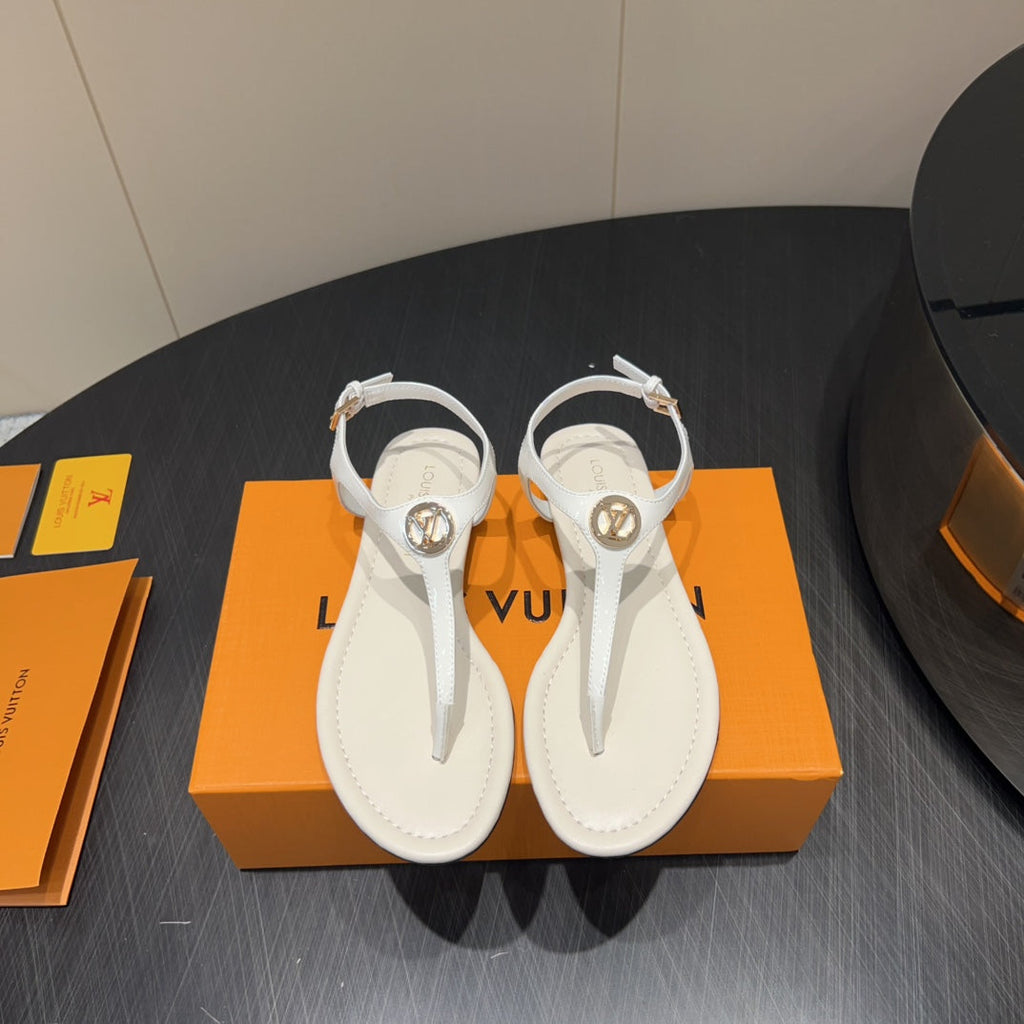 LOUIS VUITTON LV THONG SANDALS 25S IN WHITE CALFSKIN WITH GOLD HARDWARE