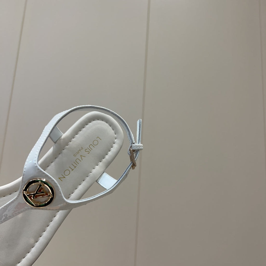 LOUIS VUITTON LV THONG SANDALS 25S IN WHITE CALFSKIN WITH GOLD HARDWARE
