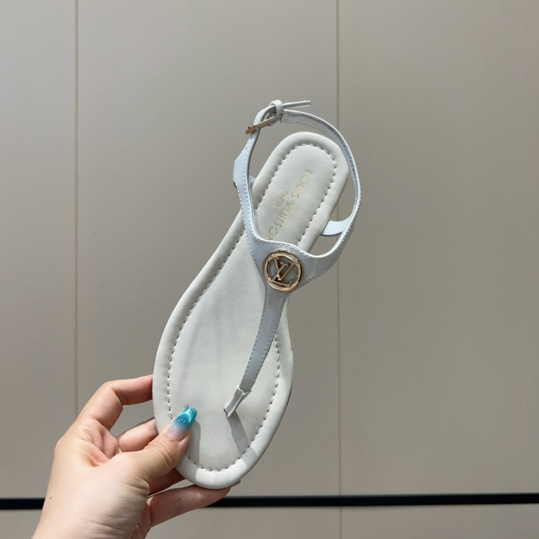 LOUIS VUITTON LV THONG SANDALS 25S IN WHITE CALFSKIN WITH GOLD HARDWARE