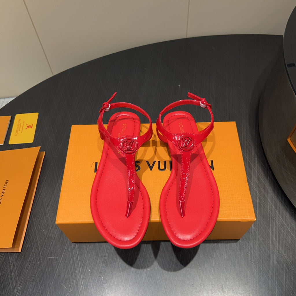 LOUIS VUITTON LV THONG SANDALS 25S IN RED CALFSKIN WITH RED HARDWARE