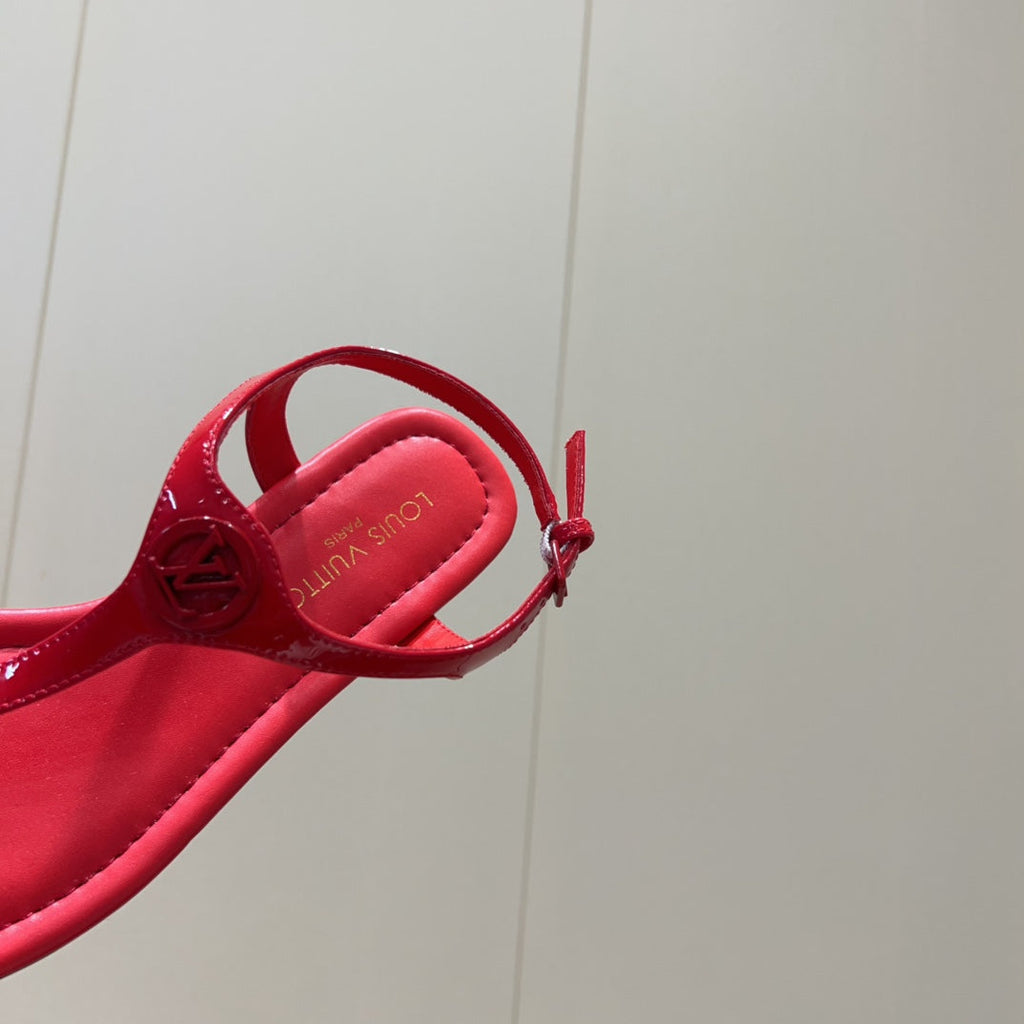 LOUIS VUITTON LV THONG SANDALS 25S IN RED CALFSKIN WITH RED HARDWARE