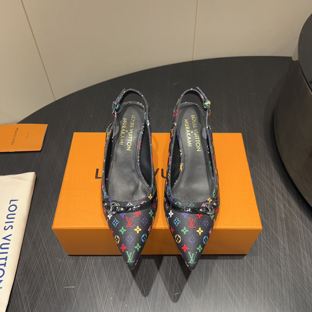 LOUIS VUITTON LV HIGH SLINGBACK LOGO PRINT 25S 55MM IN BLACK CALFSKIN