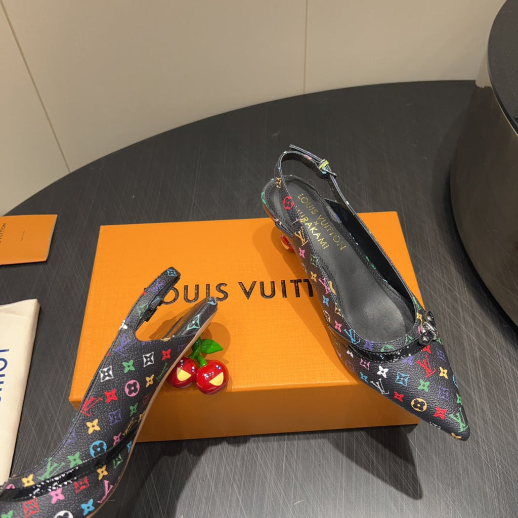 LOUIS VUITTON LV HIGH SLINGBACK LOGO PRINT 25S 55MM IN BLACK CALFSKIN