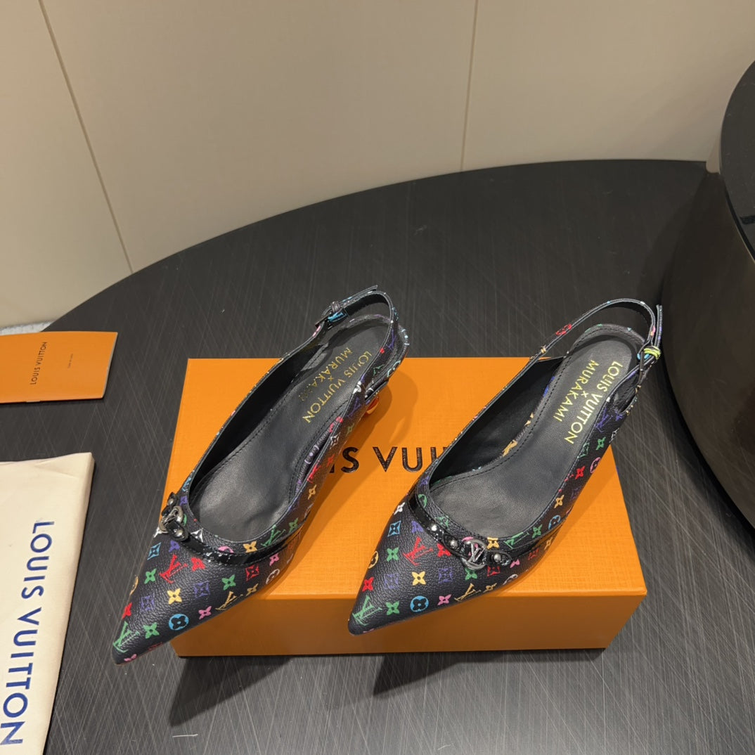 LOUIS VUITTON LV HIGH SLINGBACK LOGO PRINT 25S 55MM IN BLACK CALFSKIN