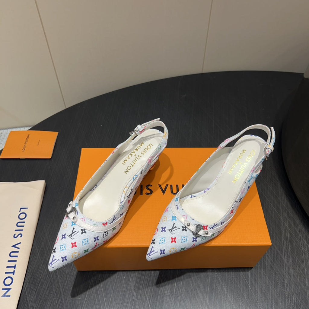 LOUIS VUITTON LV HIGH SLINGBACK LOGO PRINT 25S 55 MM IN WHITE CALFSKIN
