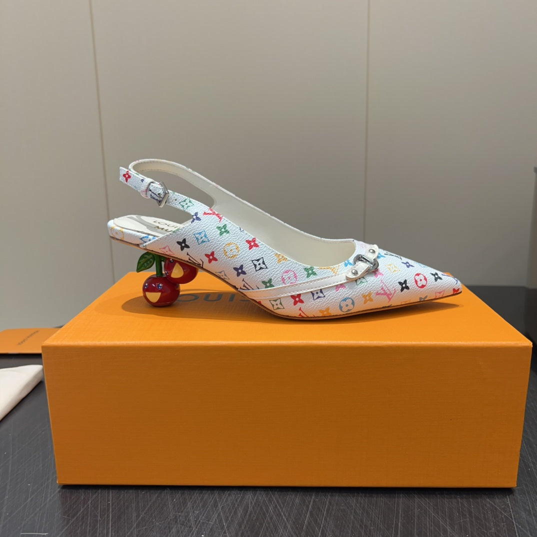 LOUIS VUITTON LV HIGH SLINGBACK LOGO PRINT 25S 55 MM IN WHITE CALFSKIN