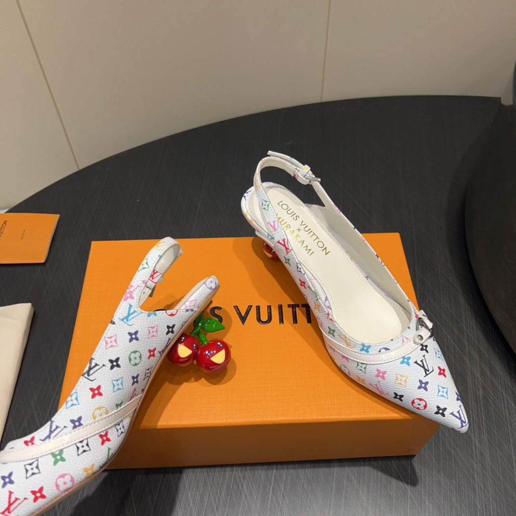 LOUIS VUITTON LV HIGH SLINGBACK LOGO PRINT 25S 55 MM IN WHITE CALFSKIN
