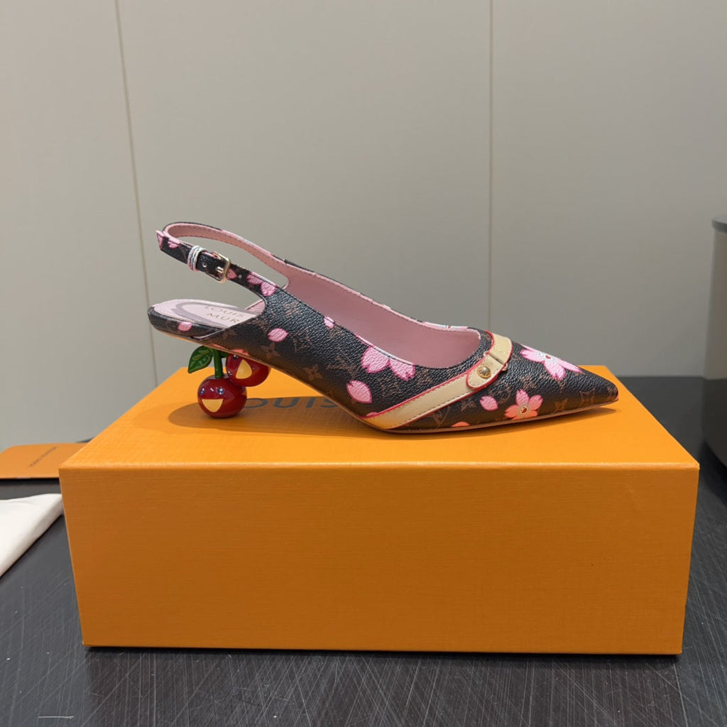 LOUIS VUITTON LV HIGH SLINGBACK LOGO PRINT 25S 55 MM IN DARK BROWN CALFSKIN