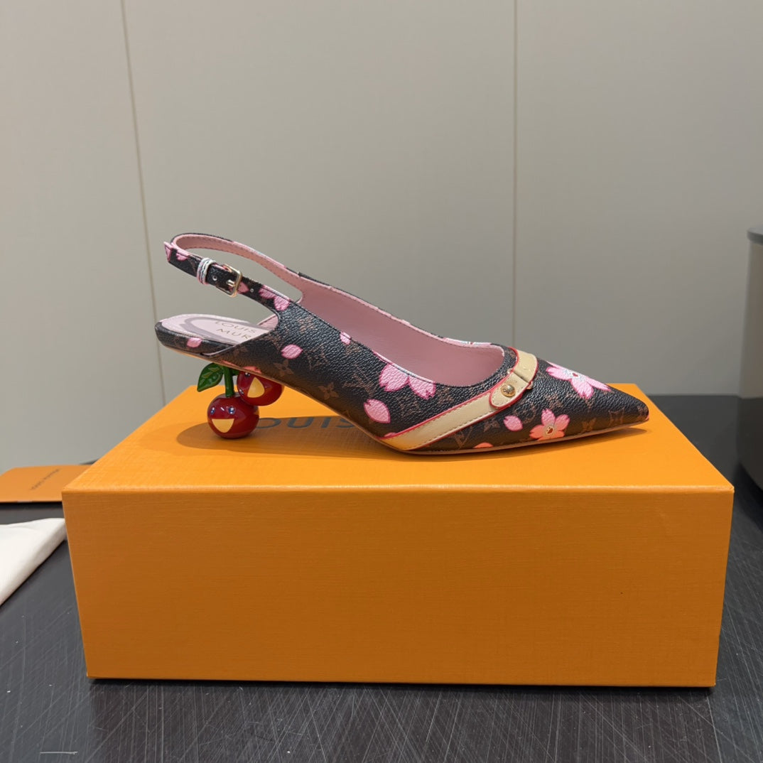 LOUIS VUITTON LV HIGH SLINGBACK LOGO PRINT 25S 55 MM IN DARK BROWN CALFSKIN