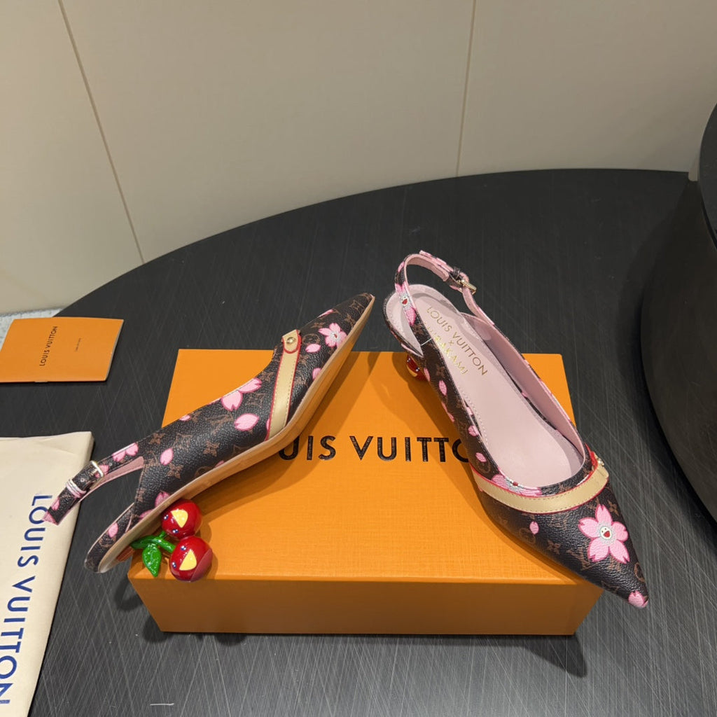 LOUIS VUITTON LV HIGH SLINGBACK LOGO PRINT 25S 55 MM IN DARK BROWN CALFSKIN