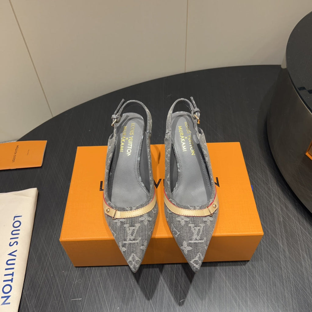 LOUIS VUITTON LV HIGH SLINGBACK LOGO PRINT 25S 55MM IN GREY DENIM