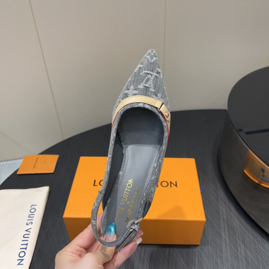 LOUIS VUITTON LV HIGH SLINGBACK LOGO PRINT 25S 55MM IN GREY DENIM