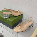 GUCCI WOMEN'S HORSEBIT SLINGBACK IN TAN BEIGE CALFSKIN WITH RHINSTONES