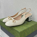 GUCCI WOMEN'S HORSEBIT SLINGBACK IN WHITE CALFSKIN WITH RHINSTONES