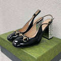 GUCCI WOMEN'S HORSEBIT SLINGBACK 95MM IN BLACK CALFSKIN WITH RHINSTONES