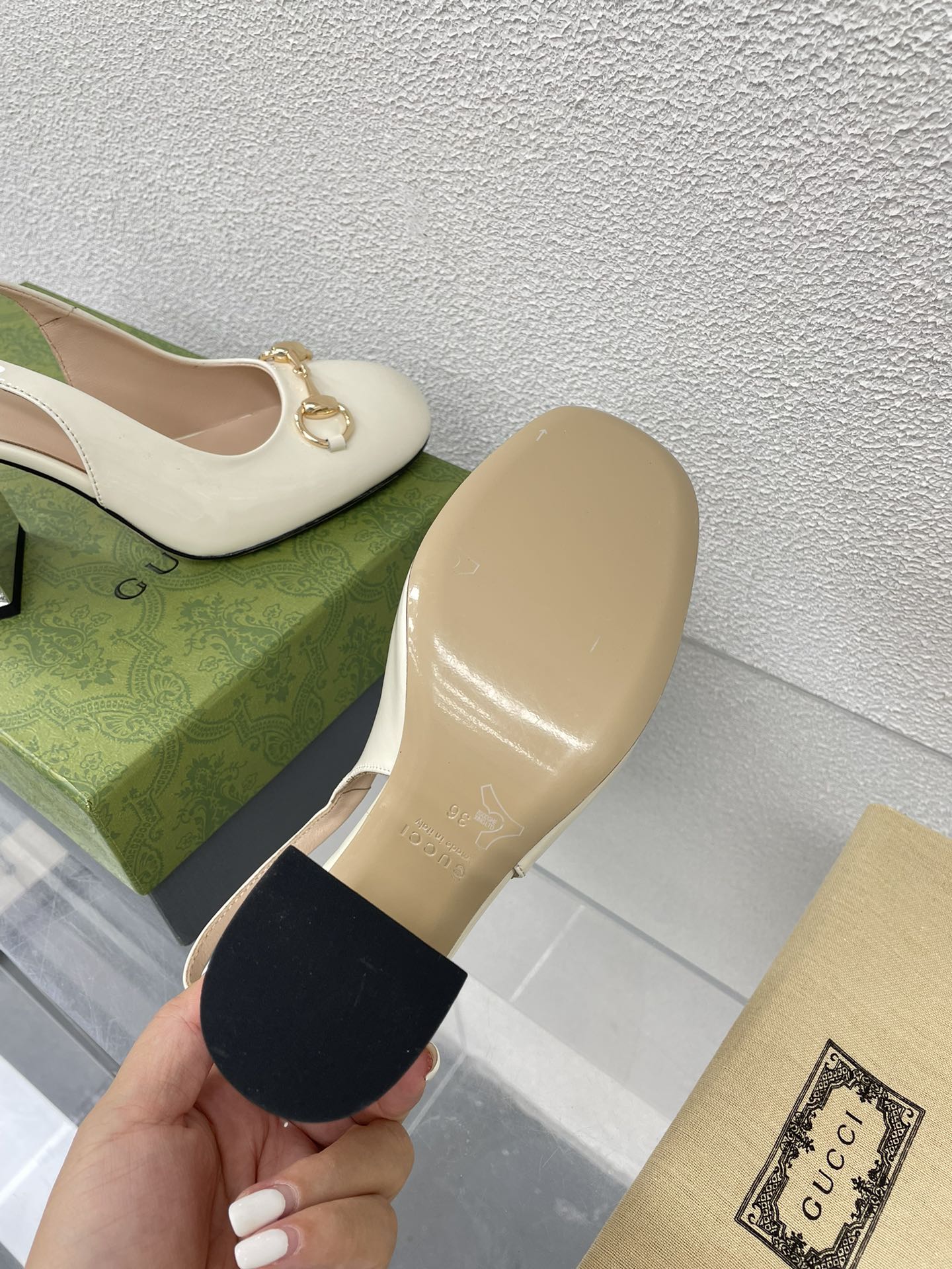 GUCCI WOMEN'S HORSEBIT SLINGBACK 95MM IN WHITE CALFSKIN WITH RHINSTONES