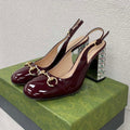 GUCCI WOMEN'S HORSEBIT SLINGBACK 95MM IN WINE RED CALFSKIN WITH RHINSTONES