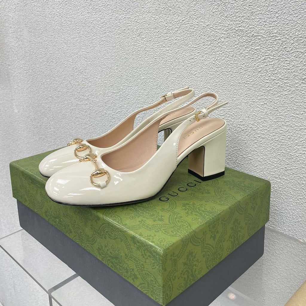 GUCCI WOMEN'S HORSEBIT SLINGBACK 75MM IN WHITE CALFSKIN