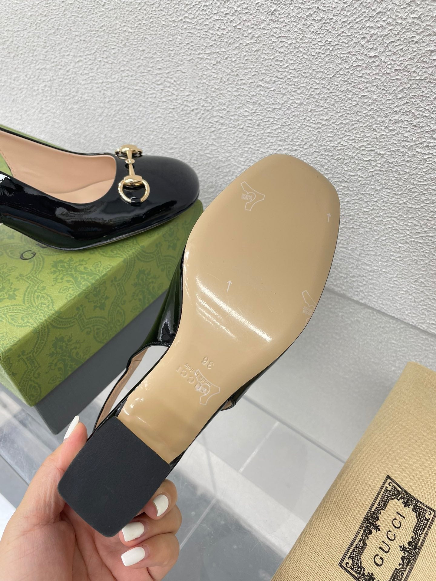 GUCCI WOMEN'S HORSEBIT SLINGBACK 75MM IN BLACK CALFSKIN