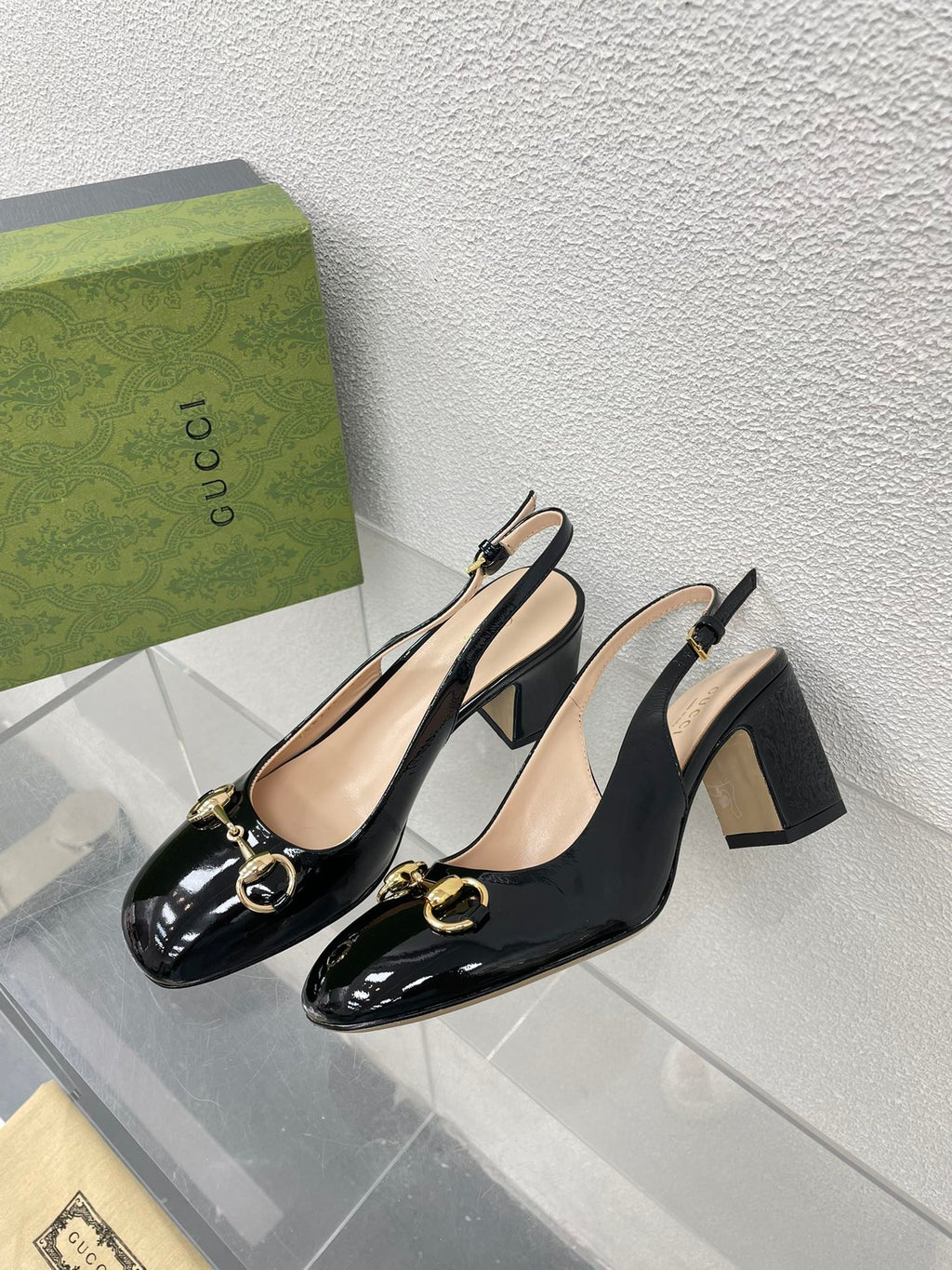 GUCCI WOMEN'S HORSEBIT SLINGBACK 75MM IN BLACK CALFSKIN