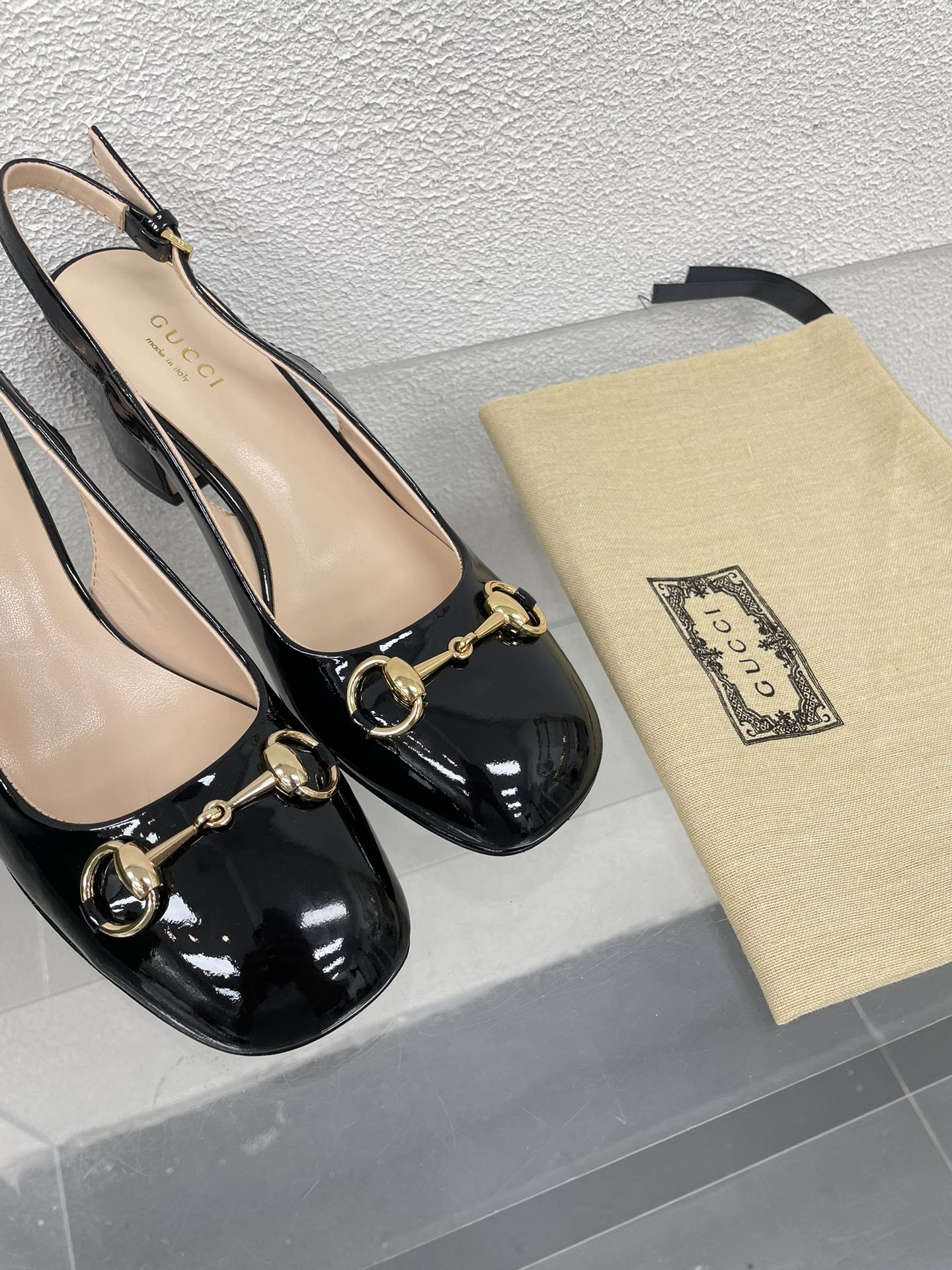 GUCCI WOMEN'S HORSEBIT SLINGBACK 75MM IN BLACK CALFSKIN