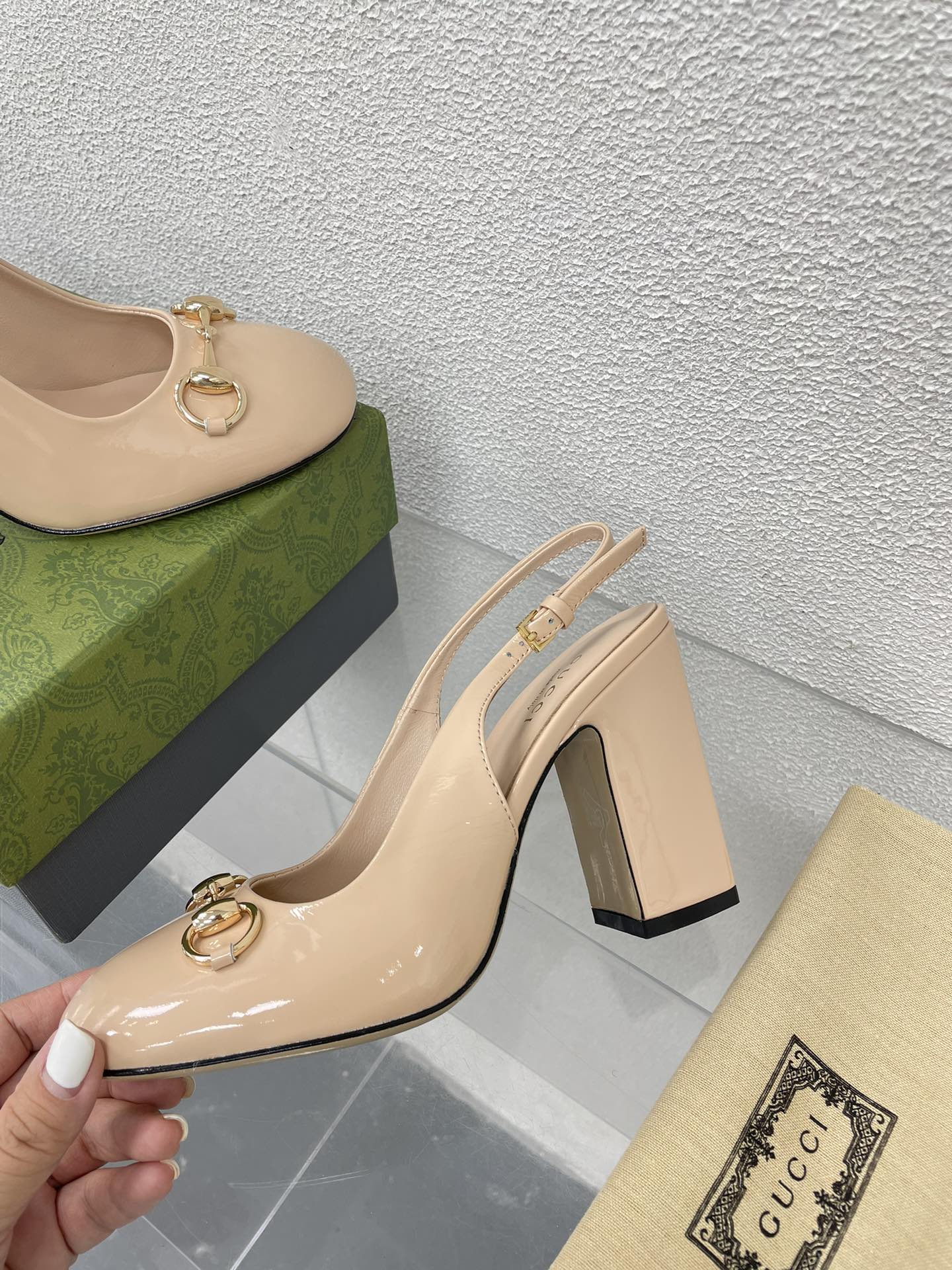 GUCCI WOMEN'S HORSEBIT SLINGBACK 95MM IN TAN BEIGE CALFSKIN