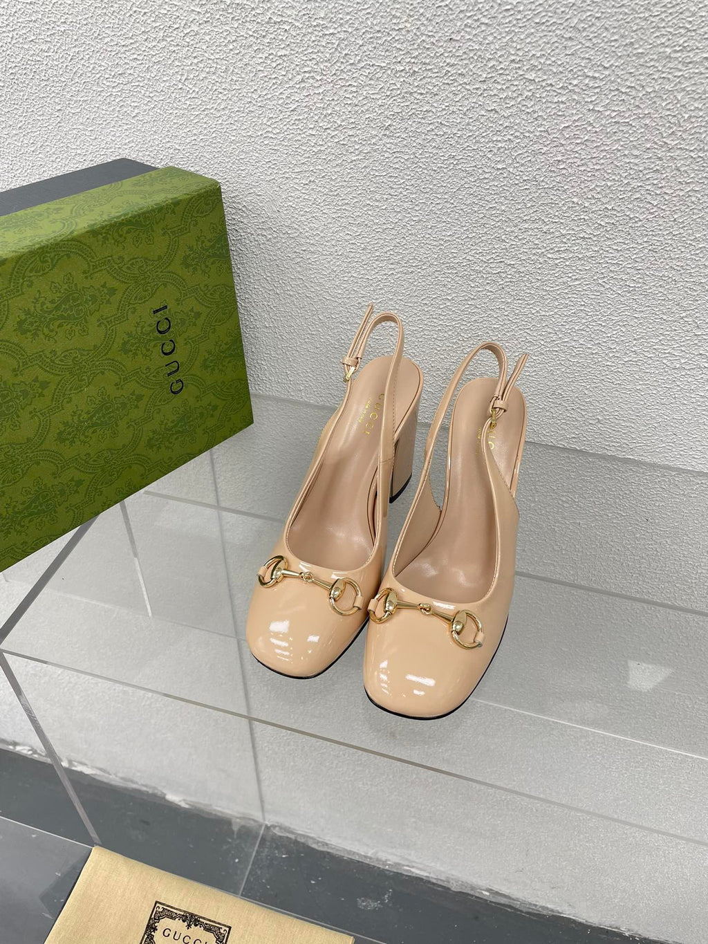 GUCCI WOMEN'S HORSEBIT SLINGBACK 95MM IN TAN BEIGE CALFSKIN