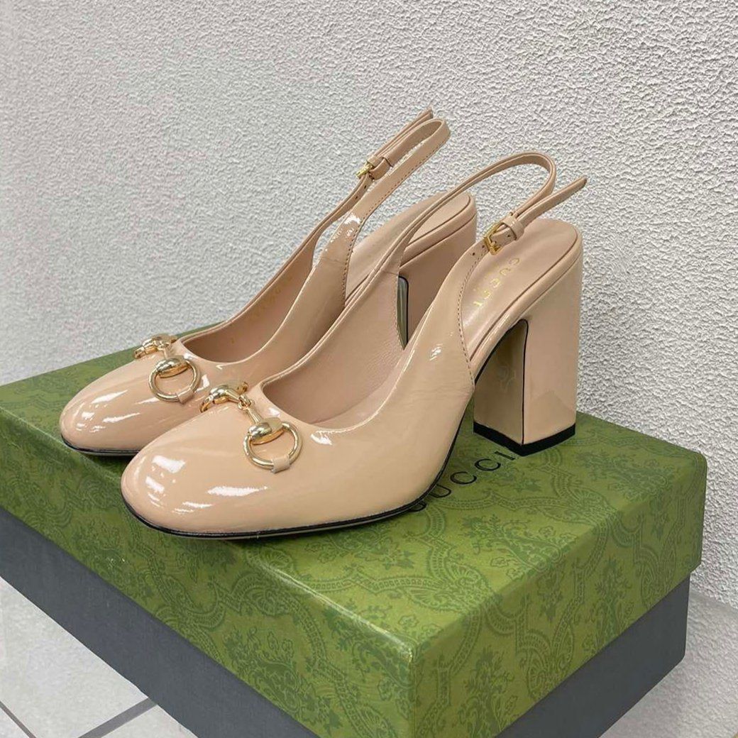 GUCCI WOMEN'S HORSEBIT SLINGBACK 95MM IN TAN BEIGE CALFSKIN